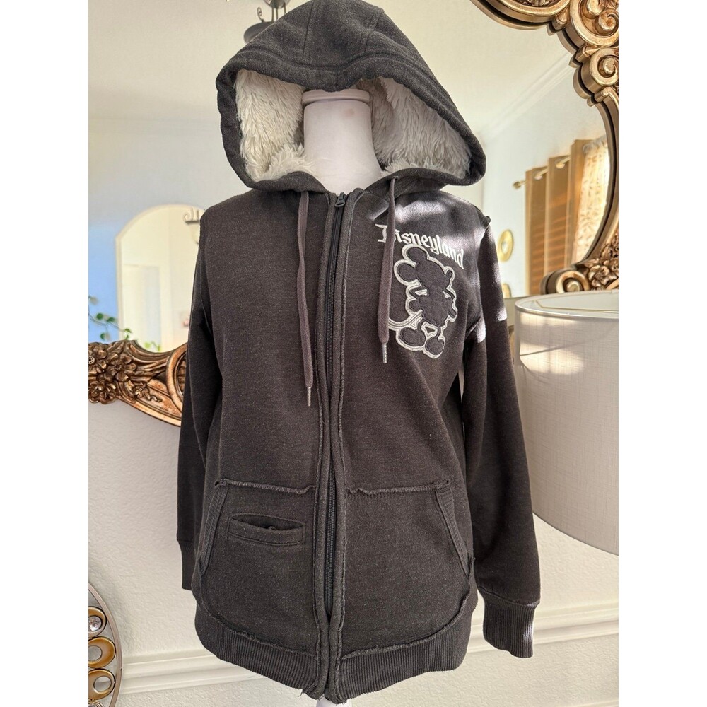 Disneyland Mickey Hoodie Sherpa Lined Zip Up Jacket Size S Gray 55th Anniversary